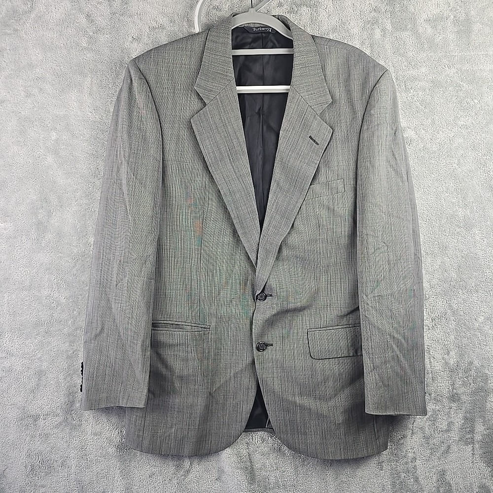 Vintage 90's Burberry Wool Sport Coat Blazer Jacket Men's Size 40R‎ Gray Flaw